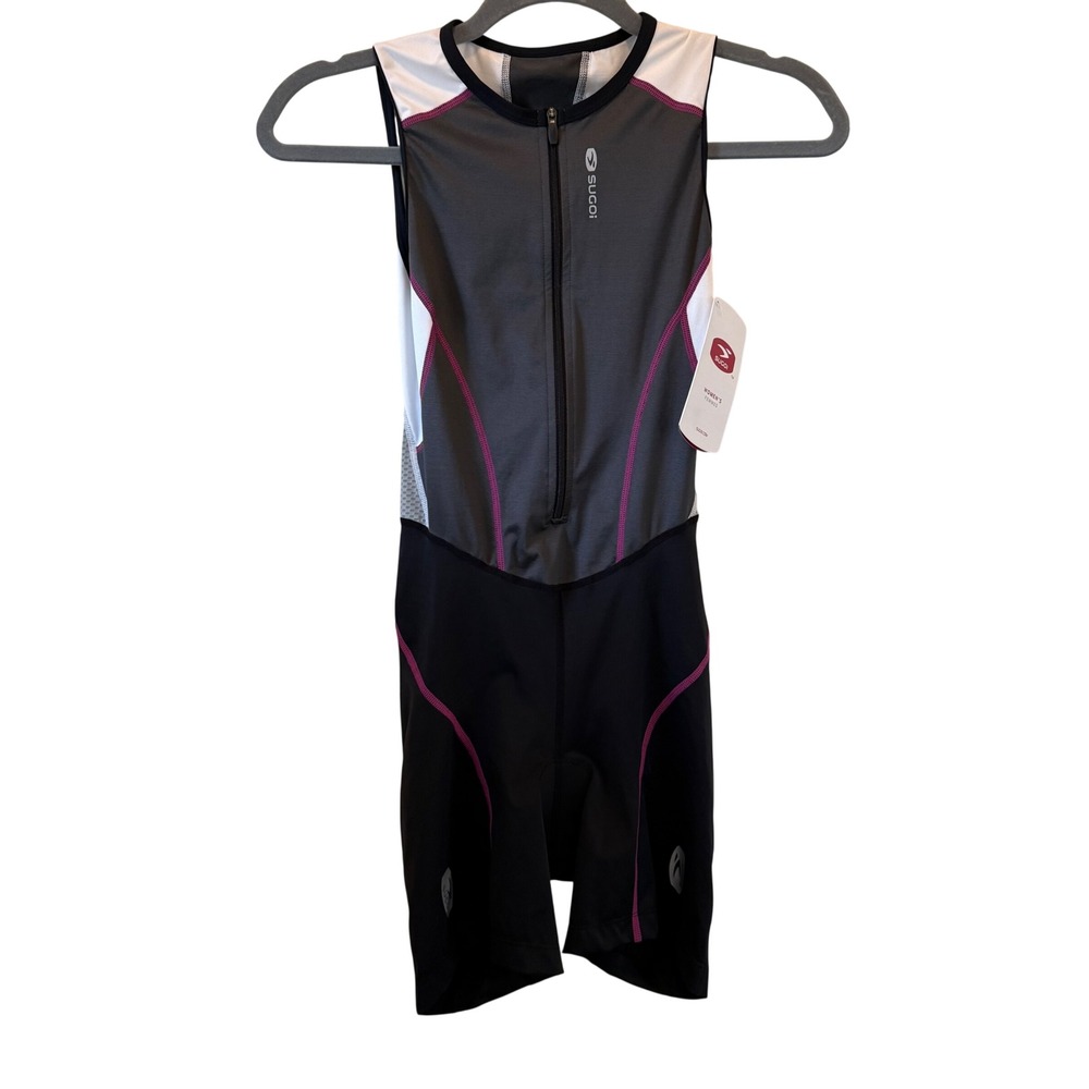 Sugoi Blast Tri Suit Womens XS Gun Metal Grey Pink One Piece Triathalon Athlete